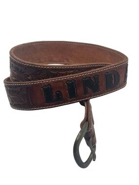 Linda Etched Western Belt Personalized Rawhide Leather Belt Brown